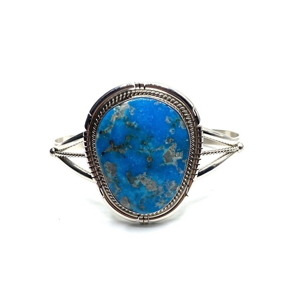 Native American Sterling Silver Navajo Handmade Kingman Turquoise Cuff Bracelet